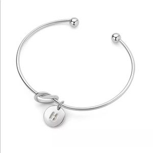New Silver Initial Letter Charm Love Knot Alloy Open Bracelet Bangle Cuff - J